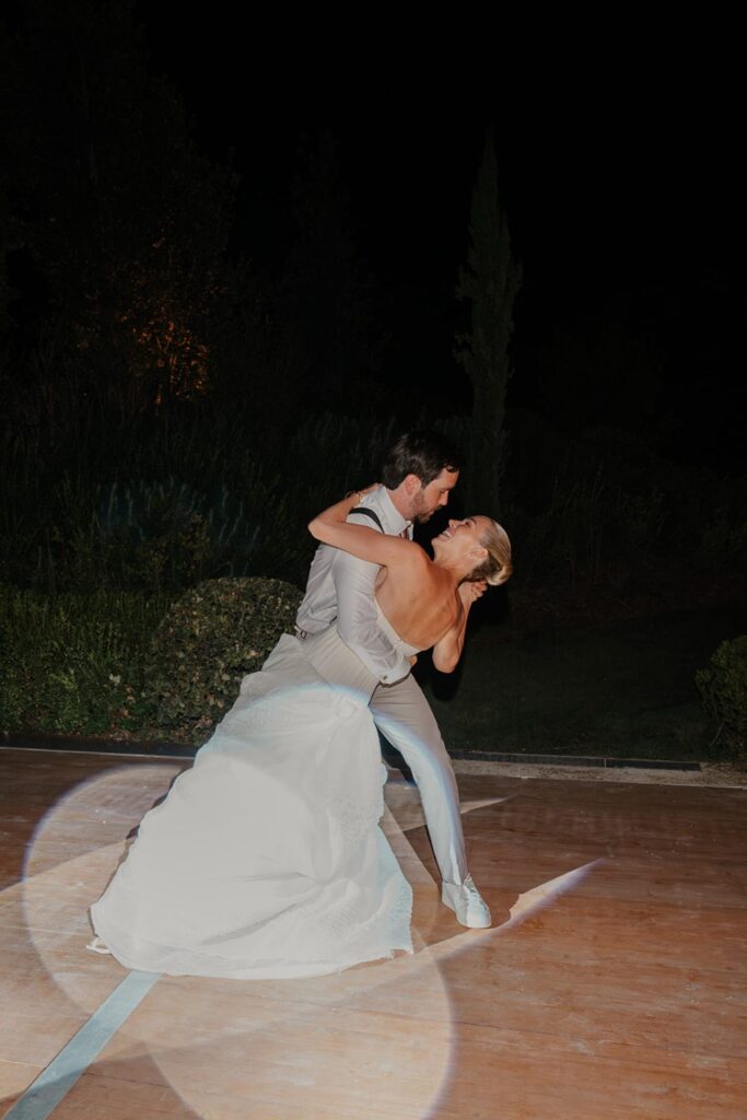 First dance on the open-air dance floor, wedding at Capelongue in the Luberon